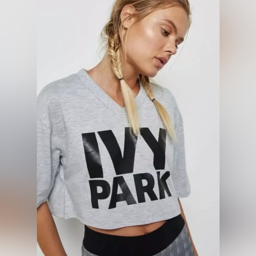 Ivy Park x UK Topshop Grey V Neck Logo Crop Top